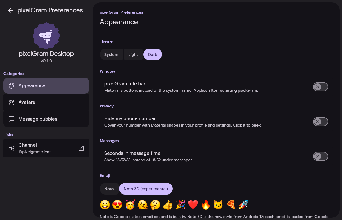 Appearance settings